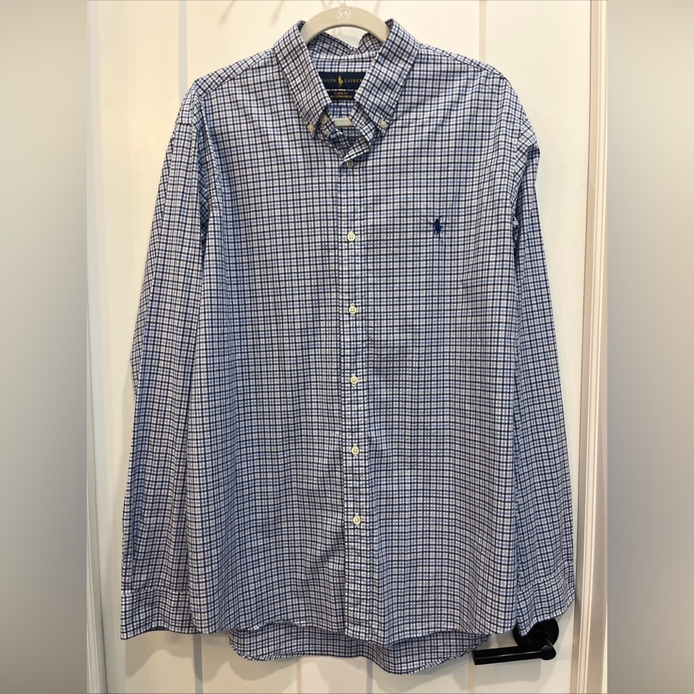 Ralph Lauren Classic Fit Blue Plaid Men’s Shirt Size XL Button Front 100% Cotton